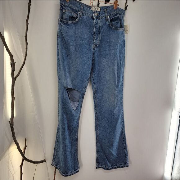 Free people split knee demi boot cut jeans med blue - Picture 1 of 16